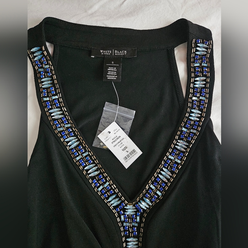 NWT WHITE HOUSE BLACK MARKET Black Jeweled Tiered Halter Top | SZ S - Picture 6 of 9